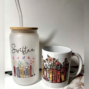 Frosted Glass Jar and Floral Mug Set
